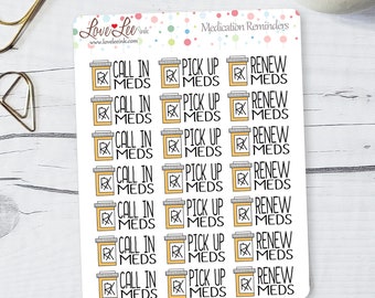 Medication Reminder Planner Stickers - Hand Drawn Stickers - Cute Planner Stickers -  Sticker Sheets - Bullet Journal Stickers
