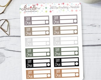 Neutral Bill Due Planner Stickers - Hand Drawn Stickers - Cute Planner Stickers -  Sticker Sheets - Bullet Journal Stickers