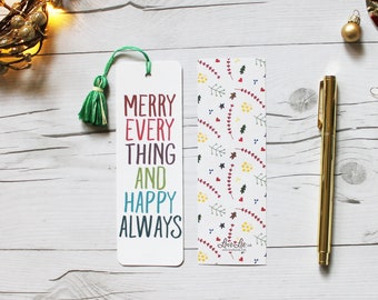 Christmas Bookmark with Handmade Tassel - Double Sided - Merry Everything Happy Always  - Planner Accessories - Bullet Journal - Book Lovers