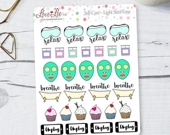 Light Skin Tone Self-Care Planner Stickers - Hand Drawn Stickers - Cute Planner Stickers -  Sticker Sheets - Bullet Journal Stickers