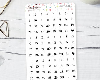 Date Dots Planner Stickers - Hand Drawn Stickers - Cute Planner Stickers -  Sticker Sheets - Bullet Journal Stickers