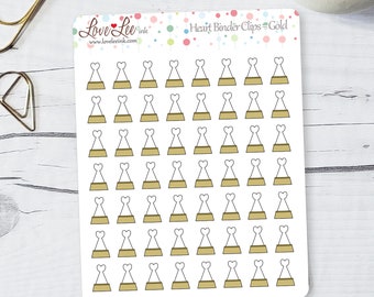 Gold Heart Binder Clips Planner Stickers - Hand Drawn Stickers - Cute Planner Stickers -  Sticker Sheets - Bullet Journal Stickers