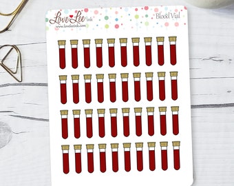 Blood Vial Planner Stickers - Hand Drawn Stickers - Cute Planner Stickers -  Sticker Sheets - Bullet Journal Stickers