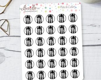 Plate & Cutlery Meal Planner Stickers - Hand Drawn Stickers - Cute Planner Stickers -  Sticker Sheets - Bullet Journal Stickers