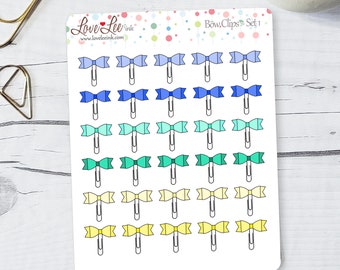 Bow Clips (Set 1) Planner Stickers - Hand Drawn Stickers - Cute Planner Stickers -  Sticker Sheets - Bullet Journal Stickers