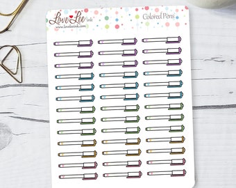 Colored Pens Planner Stickers - Hand Drawn Stickers - Cute Planner Stickers -  Sticker Sheets - Bullet Journal Stickers