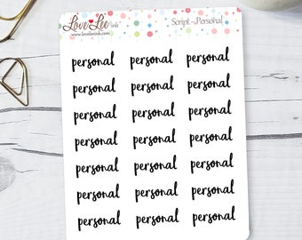 Script Planner Stickers - "Personal" - Hand Drawn Stickers - Cute Planner Stickers -  Sticker Sheets - Bullet Journal Stickers
