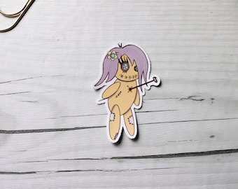 Voodoo Doll Girl Vinyl Sticker - Hand Drawn Sticker - Cute Pastel Gal Voodoo Doll Sticker - Vinyl Sticker - Planner Accessories