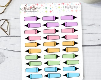 Highlighters Planner Stickers - Hand Drawn Stickers - Cute Planner Stickers -  Sticker Sheets - Bullet Journal Stickers