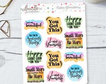 Positive Affirmations Planner Stickers - Hand Drawn Stickers - Cute Planner Stickers -  Sticker Sheets - Bullet Journal Stickers