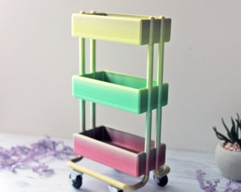 Pastel Varigated Mini Utility Cart - Desk Organizer Accessory - Planner Accessories - 3D Printed - Mini Storage Cart - Washi Tape Storage