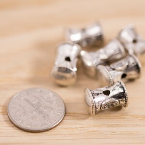 6 count 14mm silver metal bar beads with with rope wood and grooved details vintage glitzy fun spike stick beads woodland themed styled