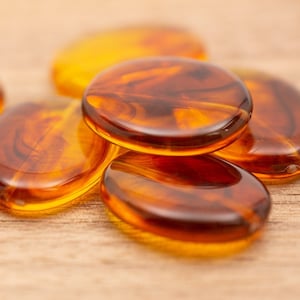 6 count 29mm quality golden dark amber yellow translucent vintage plastic smooth oval beads | Statement Jewelry | Chunky | Tortoise Shell