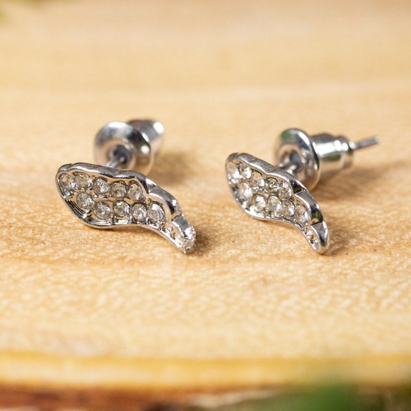 Vintage angel wing bird rhinestone crystal stud earrings 8mm long | great gifts for birthdays mothers day valentines day