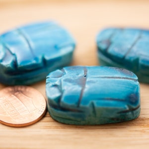 1 count 30mm high quality blue green teal cyan carved engraved porcelain ceramic beads scarab shaped beads glazed ceramic destash lot clay