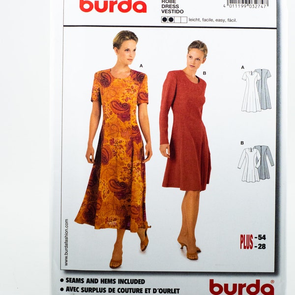 Burda dress sun gown long sleeve short sleeve Sewing Pattern #3274 Sizes plus womens 10 12 14 16 18 20 22 24 26 28 | Eur 36-54