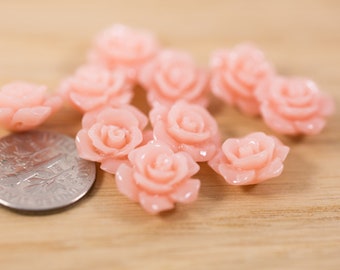 10 count 12mm bright baby pink translucent delicate opaque vintage plastic rose flower daisy shaped beads bead destash lot