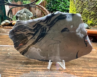 Raw Mahogany Ribbon Obsidian Slab: Lapidary Stone, Jewelry Making (5x3 inches, 3mm Thick)