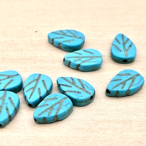 10 count 14mm fuax turquoise fake imitation semi precious gemstone leaf shaped nature beads destash lot taupe