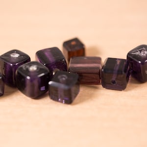 9 count mixed 8mm to 14mm vintage violet purple cube beads lampwork glass beads