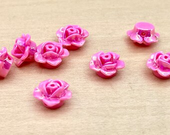 8 count 12mm dusty magenta pink iridescent aurora borealis opaque vintage plastic rose flower daisy shaped beads bead destash lot