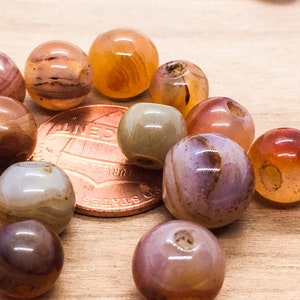 17 count mixed 8mm to 10mm carnelian orange gray textured agate jasper rounds ball beads destash vintage semi precious stone gemstone