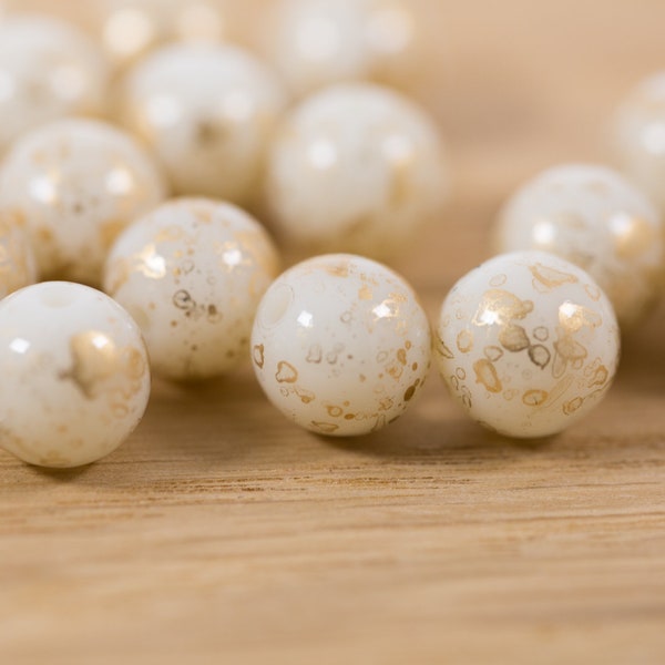 20 count 10mm vintage style gold ivory bronze plastic round textured round pearl metallic beads destash statement jewelry nature metallic