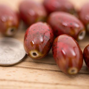10 count 18mm dark red and Brown colored speckled large oval shaped porcelain oval beads ceramic beads bead fire glazed clay