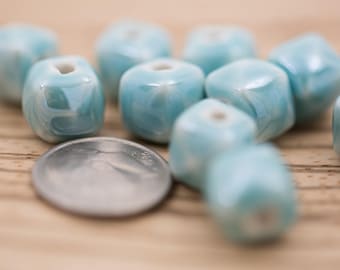 10 count 12mm high quality teal blue taupe glossy porcelain ceramic beads cube shaped faceted glazed ceramic beads bead clay square