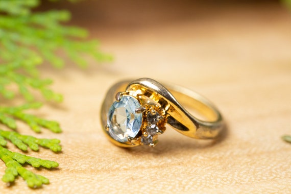 Size 7 18kt Gold plated Estate blue glass stone G… - image 2