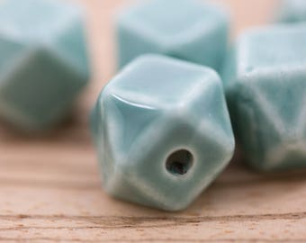 5 count 16mm high quality teal blue taupe glossy porcelain ceramic beads cube shaped faceted glazed ceramic beads bead clay square