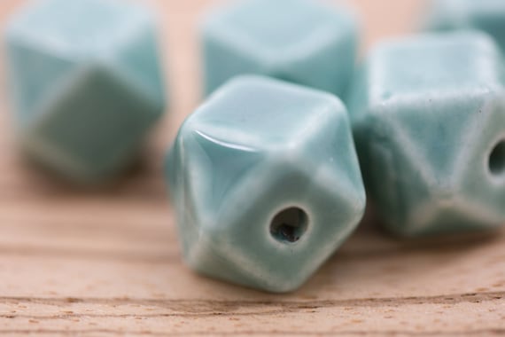 5 count 16mm high quality teal blue taupe glossy porcelain ceramic beads cube shaped faceted glazed ceramic beads bead clay square