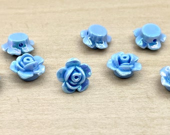 8 count 12mm periwinkle blue iridescent aurora borealis opaque vintage plastic rose flower daisy shaped beads bead destash lot