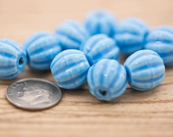 10 count 12mm high quality light teal sky blue glossy porcelain ceramic beads oval scallop shallot nut shaped beads glazed ceramic clay