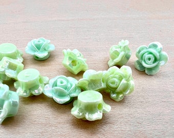 15 count 12mm light green iridescent aurora borealis opaque vintage plastic rose flower daisy shaped beads bead destash lot