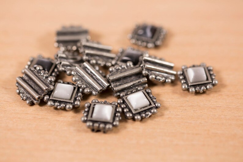 14 count 12mm vintage silver white black colored brass heart shaped collage bracelet charm pendant beads bead double drilled cuff