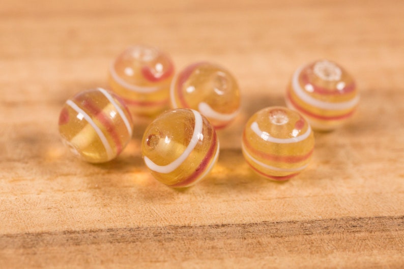 6 count 14mm amber gold white red glass round ball beads beads lampwork destash lot vintage beads