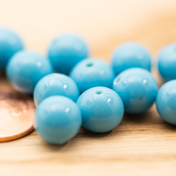 10 count 10mm vintage recycled spun robin egg blue cyan glass round ball shaped handmade beads destash lot