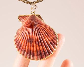 1 count 55mm gold edge dipped pink clam shell pendant bead vintage  shaped beads spacer destash bead