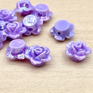 20 count 12mm light purple violet iridescent aurora borealis opaque vintage plastic rose flower daisy shaped beads bead destash lot