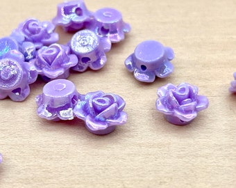 20 count 12mm light purple violet iridescent aurora borealis opaque vintage plastic rose flower daisy shaped beads bead destash lot