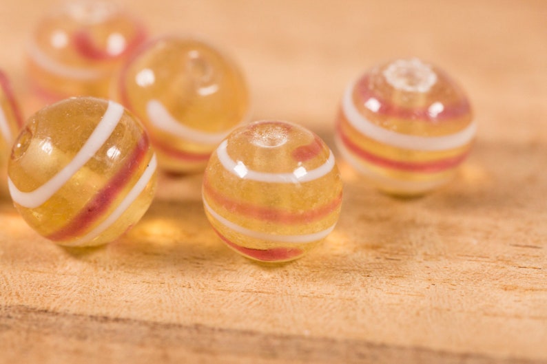 6 count 14mm amber gold white red glass round ball beads beads lampwork destash lot vintage beads