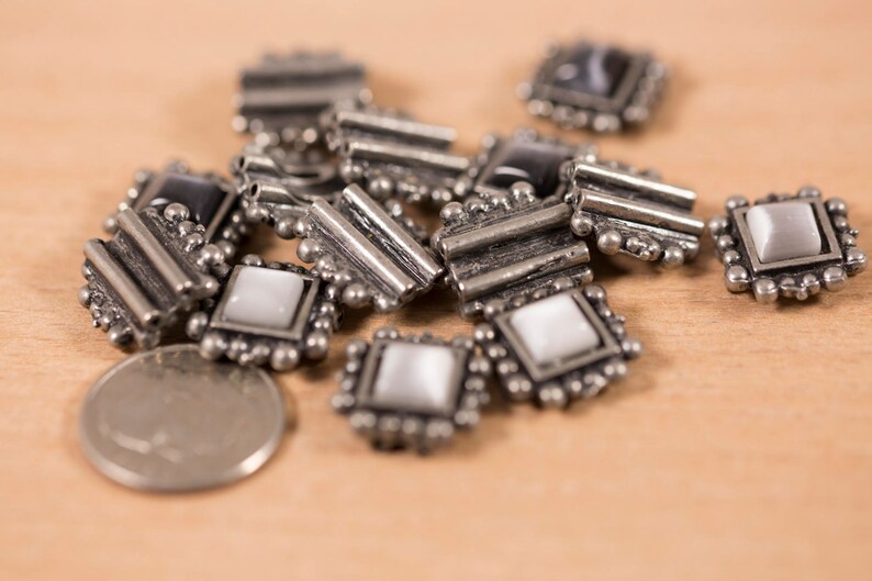 14 count 12mm vintage silver white black colored brass heart shaped collage bracelet charm pendant beads bead double drilled cuff
