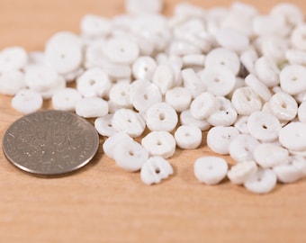 100+ count 6mm bright white shell round beads vintage antique round disc shaped painted beads spacer destash bead
