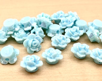 30 count 12mm light baby blue iridescent aurora borealis opaque vintage plastic rose flower daisy shaped beads bead destash lot