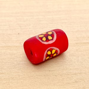 1 count 22mm vintage handmade red yellow floral fimo clay tube bead