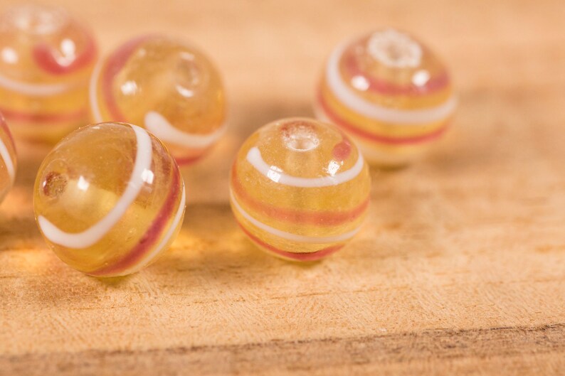 6 count 14mm amber gold white red glass round ball beads beads lampwork destash lot vintage beads