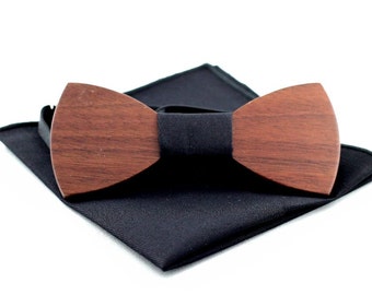 Walnut Wooden Bow Tie Set