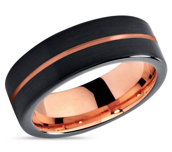 Black Rose-gold Tungsten Ring Wedding Band | Etsy