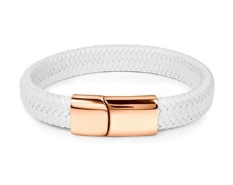 White Leather Bracelet with Rose gold Clasp